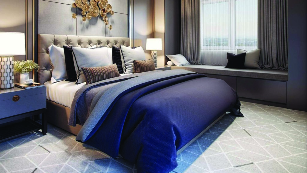 Modern bedroom furniture set with wooden bed